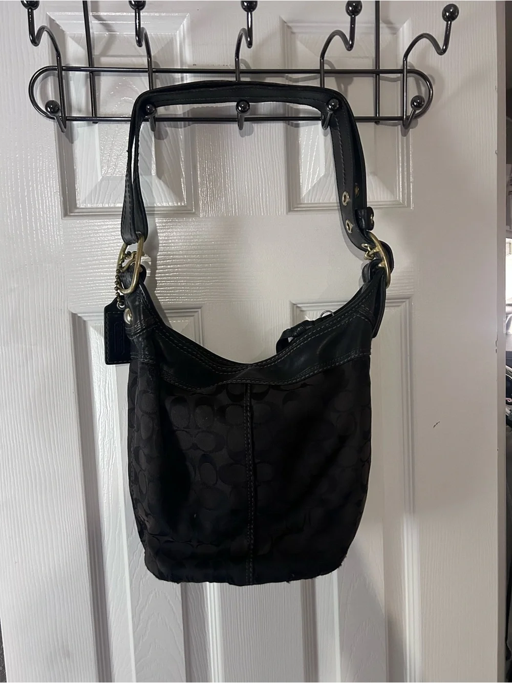 Vintage Coach Black Signature Hobo Bag